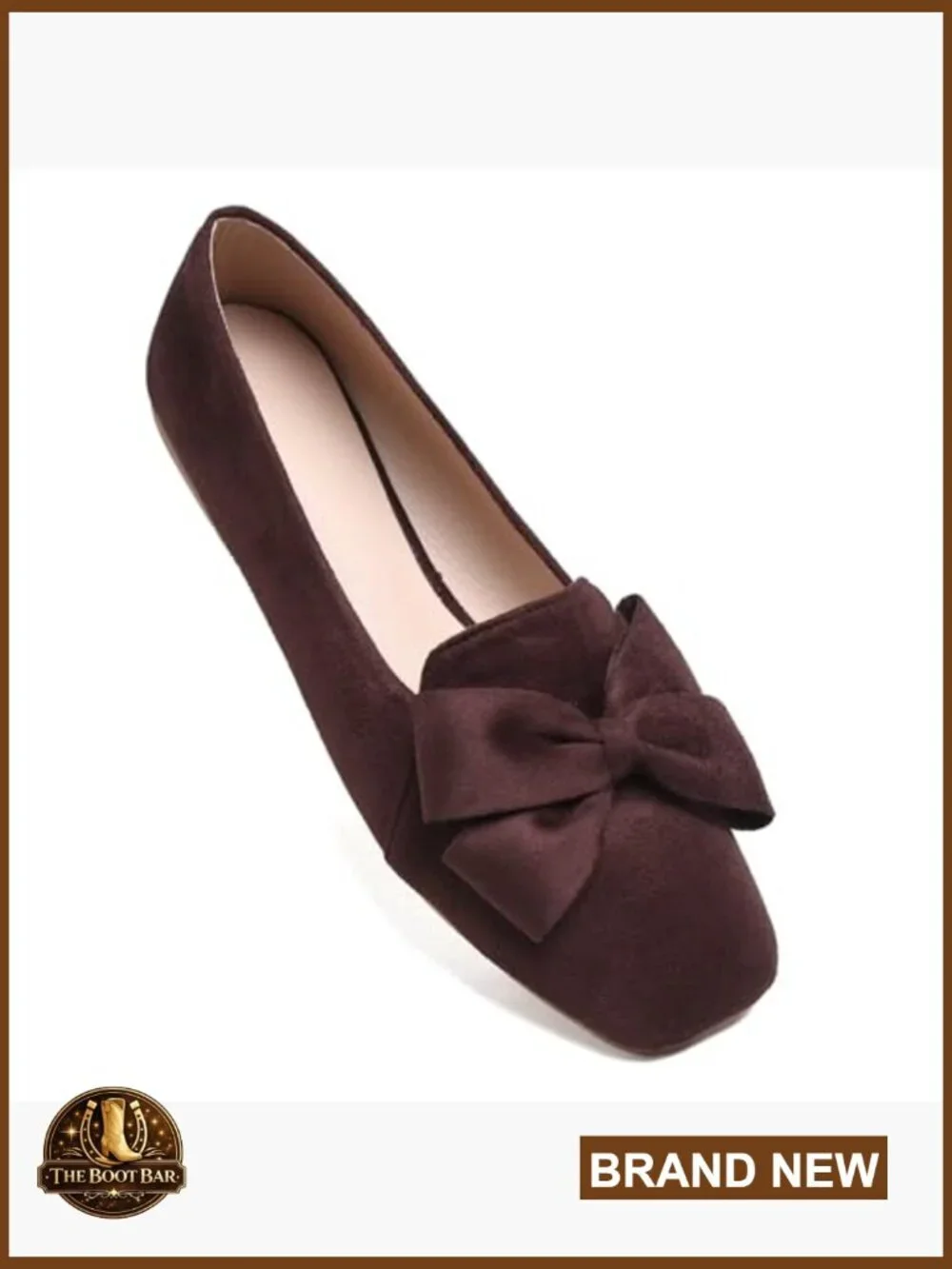 Women's Faux Suede Square Toe Ballet Flats with Bow Knot Slip-On